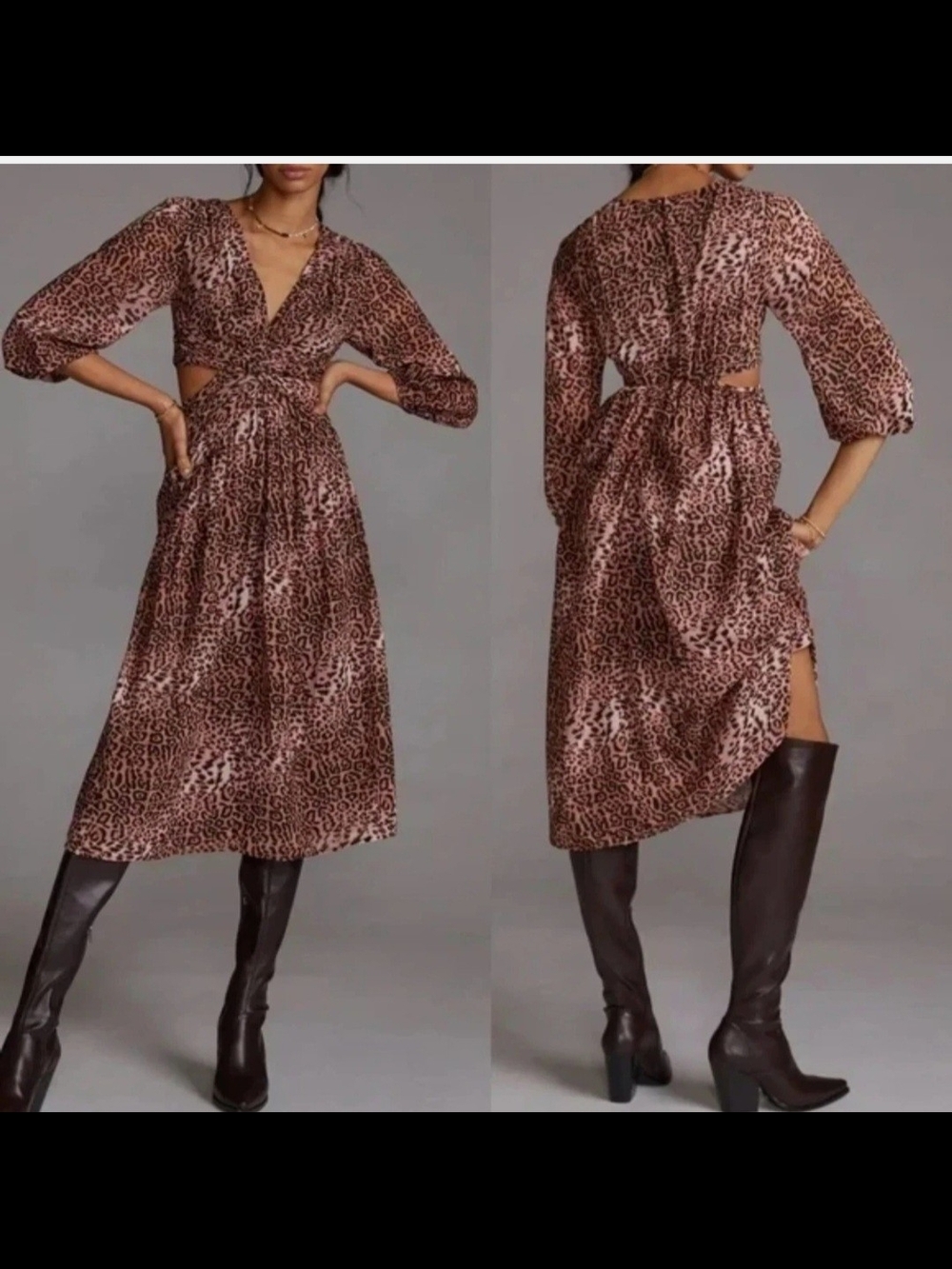 Anthropologie Leopard-Print Midi Dress in Brown